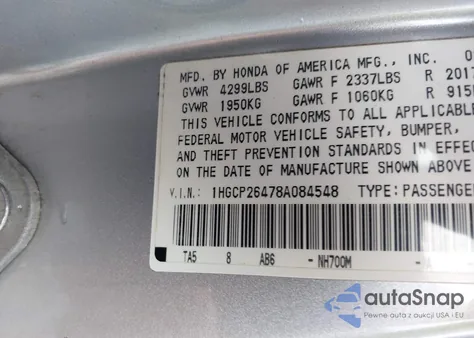 2008 Honda Accord 2.4 Lx-P from USA, damaged, VIN 1HGCP26478A084548